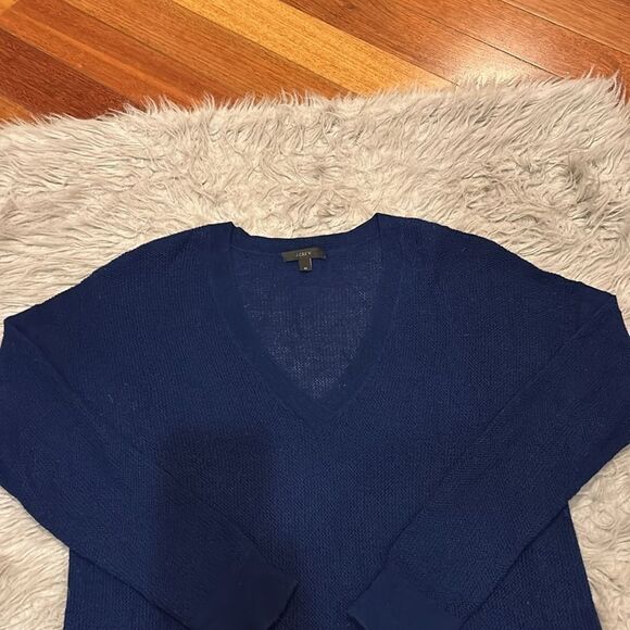 Jcrew‎ women’s blue knit wool blend vneck sheer sweater size medium - Picture 3 of 5